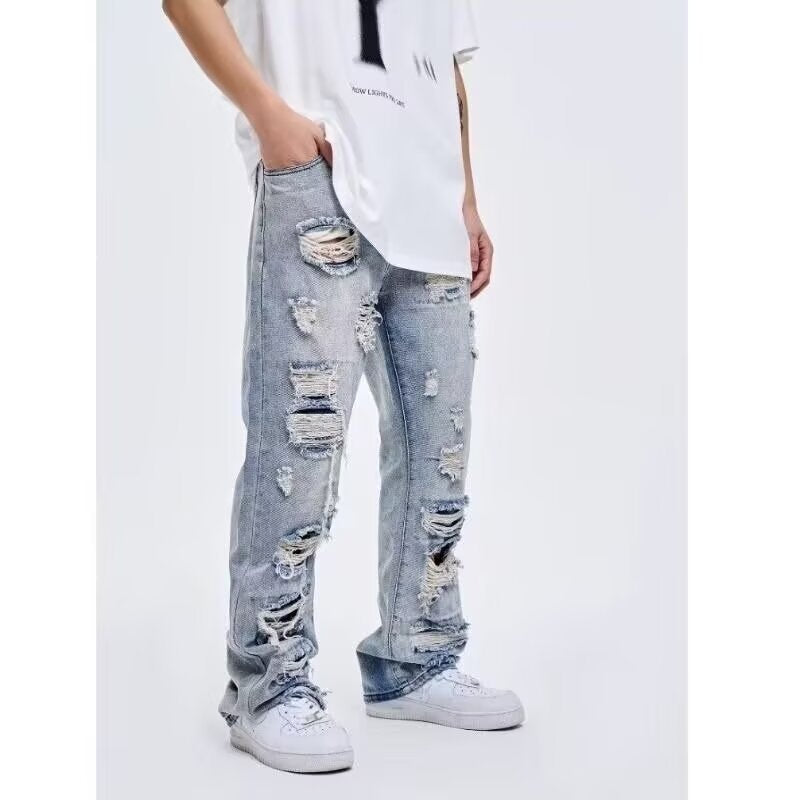 Herren Extraweite Ripped Baggy-Jeans mit tiefem Schritt und ausgeprägten Destroyed-Details Drune