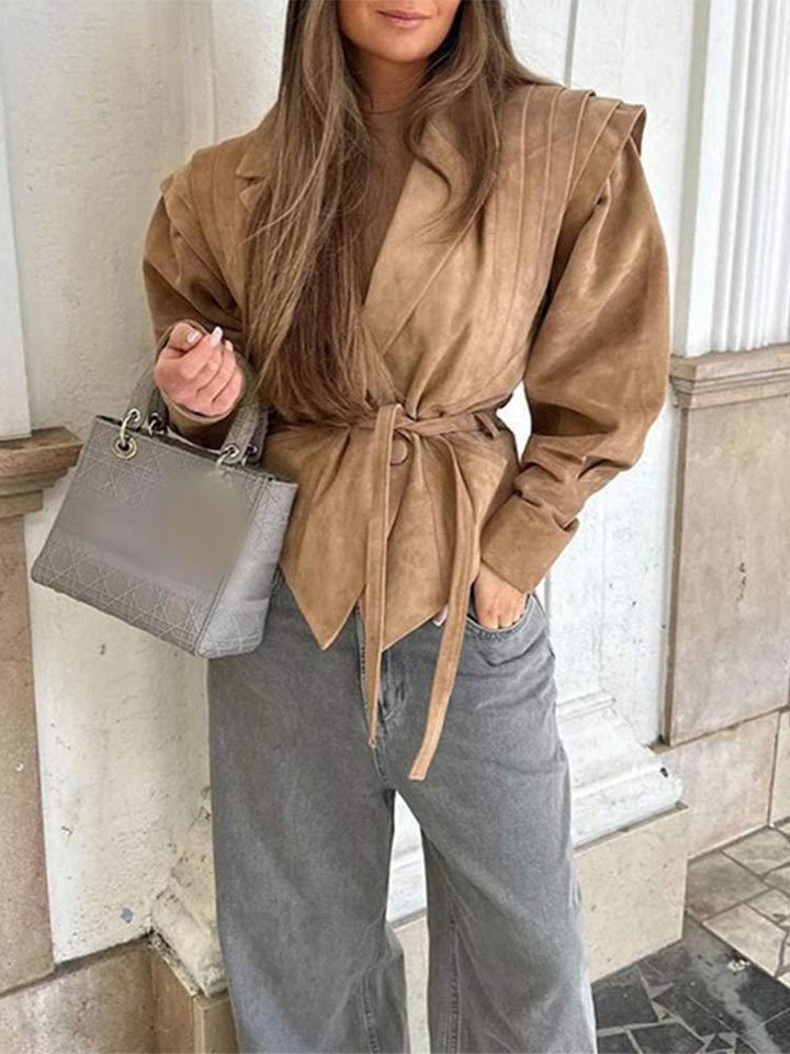 Damen Modischer Blazer mit geglätteten Schulterdetails und Bindegürtel Drune