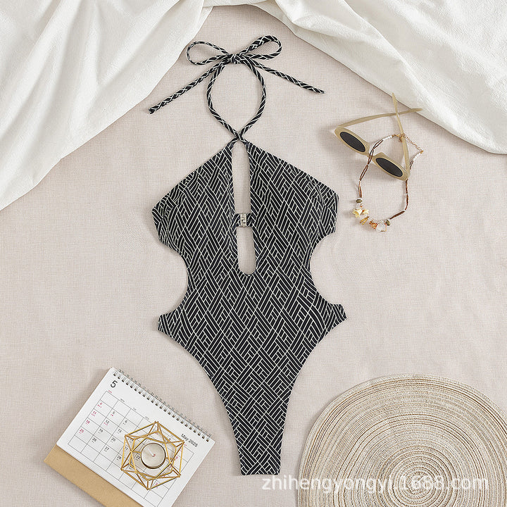 Damen Einteiler Badeanzug mit kreativem Cut-Out Drune