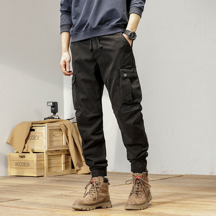 Herren Robust geschnittene Canvas-Cargo-Jogginghose mit Tunnelzugbund, Knieabnähern und elastischen Knöchelabschlüssen Drune