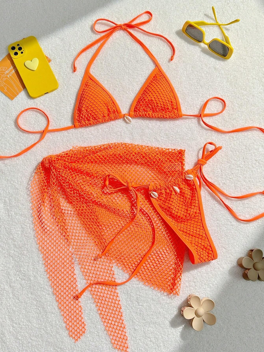 Damen Triangel-Bikini mit transparentem Netzgewebe und Schnürdetails Drune