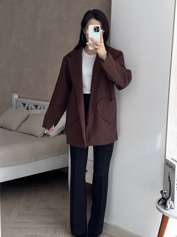 Damen Oversized Blazer-Mantel mit herzförmigen Taschen Drune