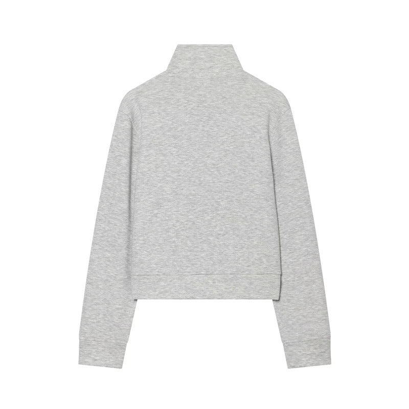 Damen Cropped Sweatjacke im Military-Look mit Stehkragen und Zierknopfreihe Drune