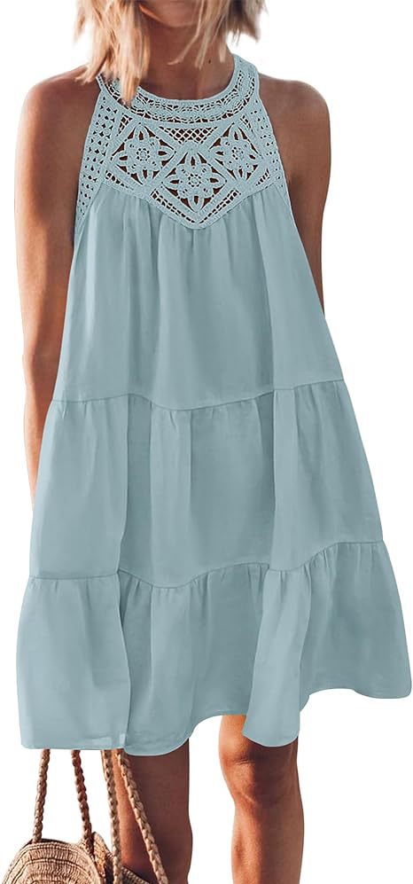 Damen Luftiges Sommerkleid mit Spitzenbesatz und weit geschnittenem Saum Drune