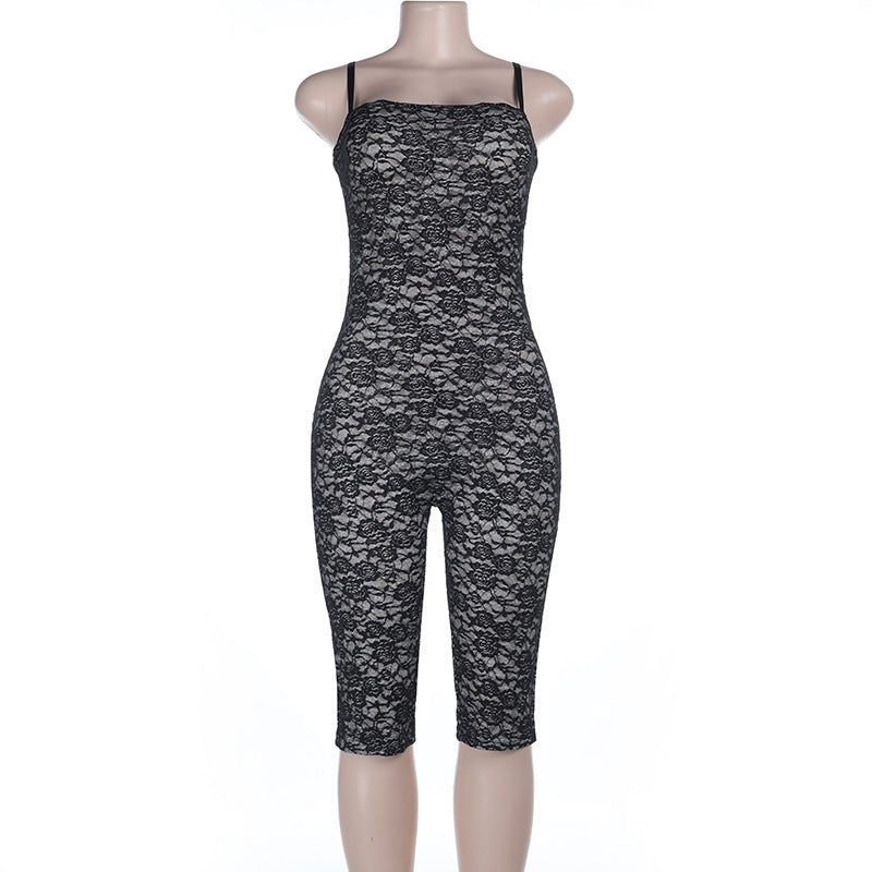 Damen Spitzen-Jumpsuit mit figurformendem Schnitt und verstellbaren Trägern Drune