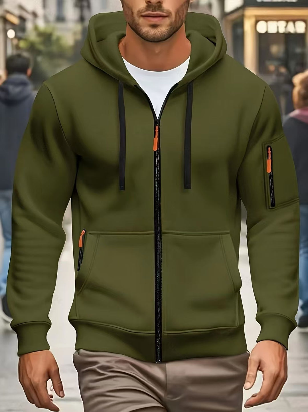 Herren nan funktionale Kapuzenjacke mit durchgehendem Reißverschluss, Ärmeltasche und elastischen Bündchen Drune
