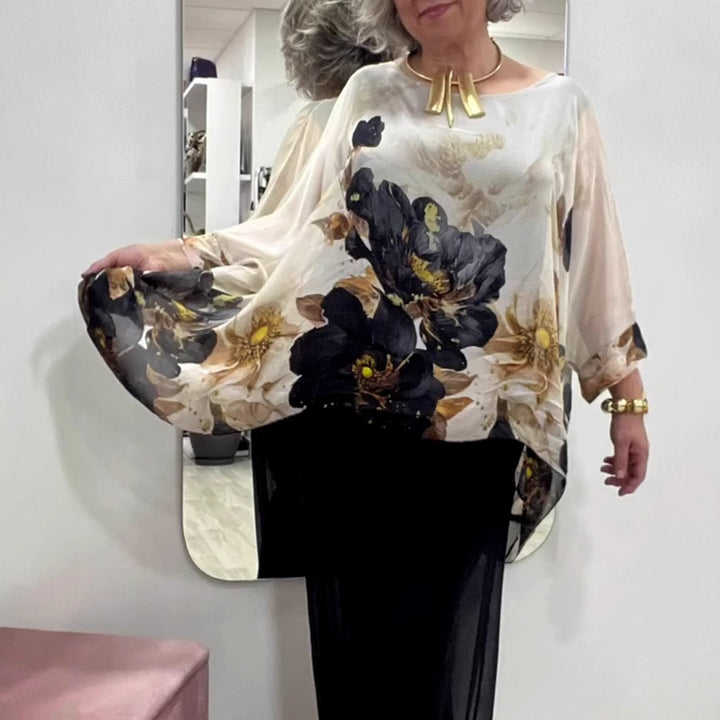 Damen nan elegante Chiffon-Tunika mit Fledermausärmeln und asymmetrischem Saum Drune