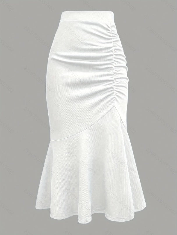 Damen Taillierter Midirock mit seitlicher Raffung und ausgestelltem Volant-Saum Drune