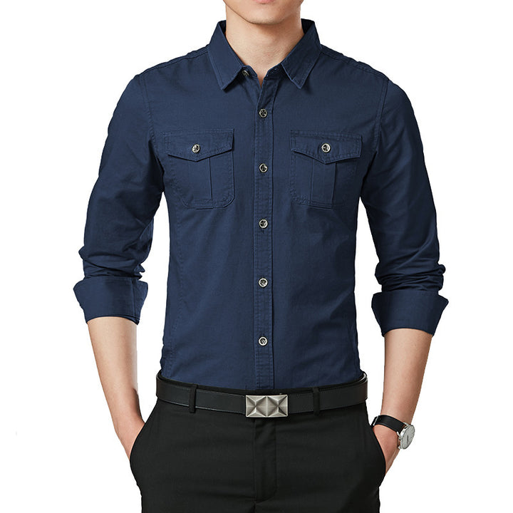 Herren Slim-Fit Hemd im Utility-Stil mit Brustpattentaschen und Kentkragen Drune