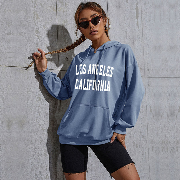 Damen Oversize-Kapuzenpullover im Collegestyle mit Kängurutasche, Retro-Logoprint und French-Terry-Futter Drune