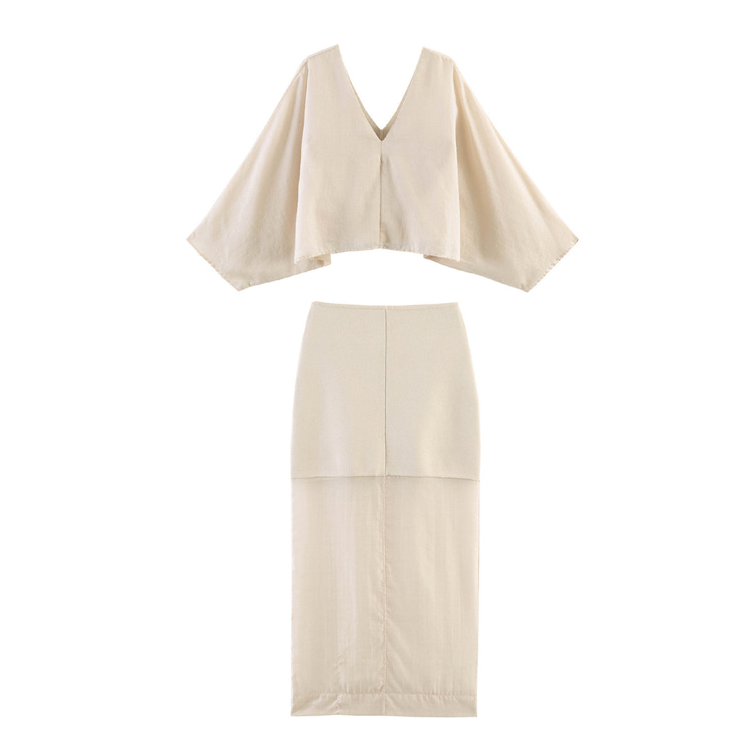 Damen Langer High‑Waist Maxirock mit semitransparentem Unterrock und feinem Strickbund Drune