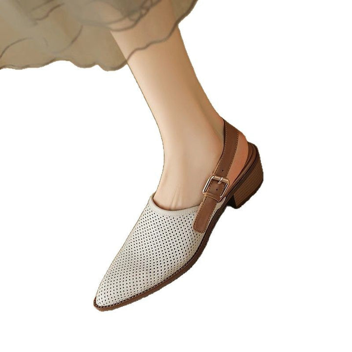 Damen Spitz zulaufende Slipper mit Fersenriemen, perforiertem Obermaterial und bequemem Blockabsatz Drune