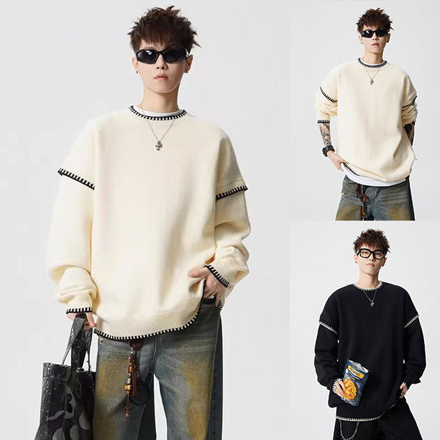 Herren Grobstrickpullover mit Kontrastnähten Drune