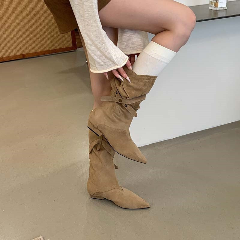 Damen Modische Stiefeletten aus Wildleder mit Wickel-Design Drune