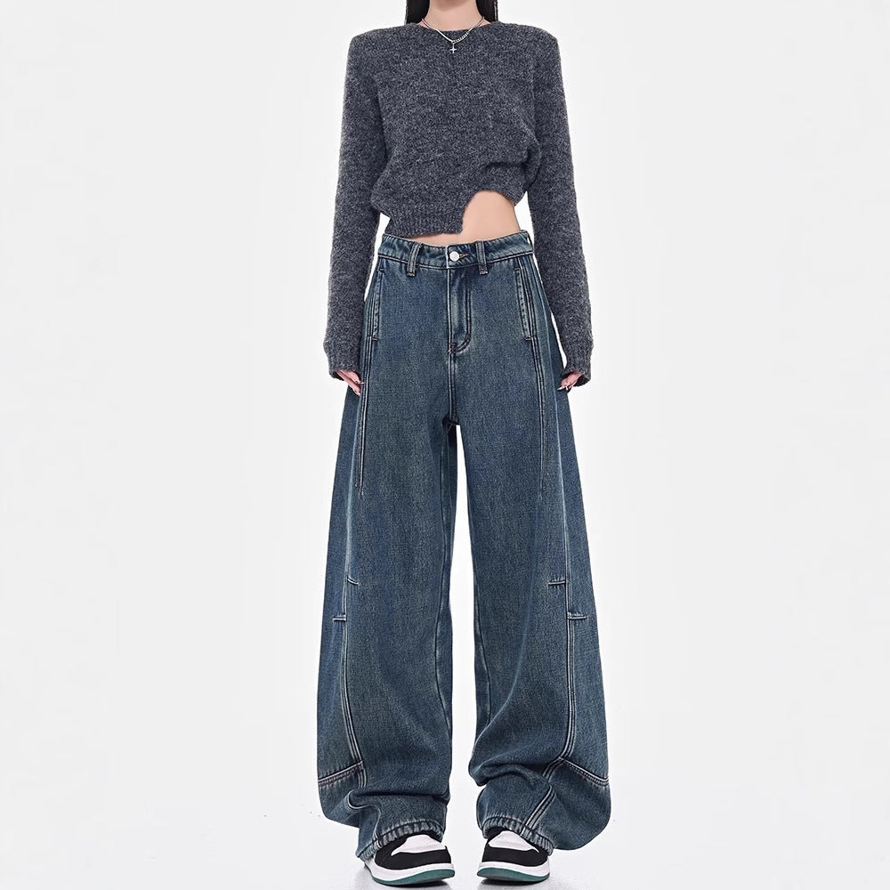 Damen Weite Denim-Hosen Drune