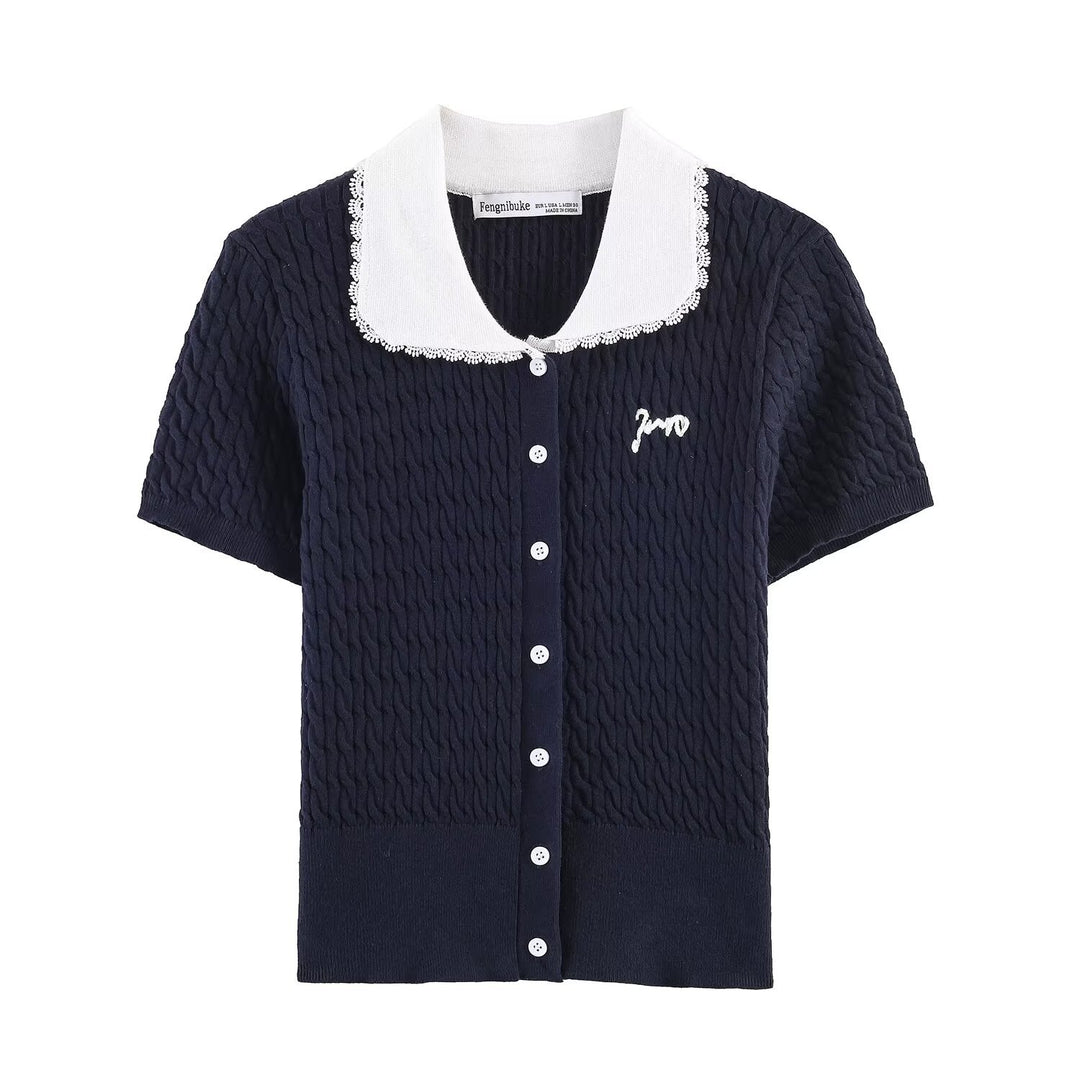 Damen Strickbluse mit eleganter Kragenverzierung Drune