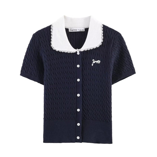 Damen Strickbluse mit eleganter Kragenverzierung Drune