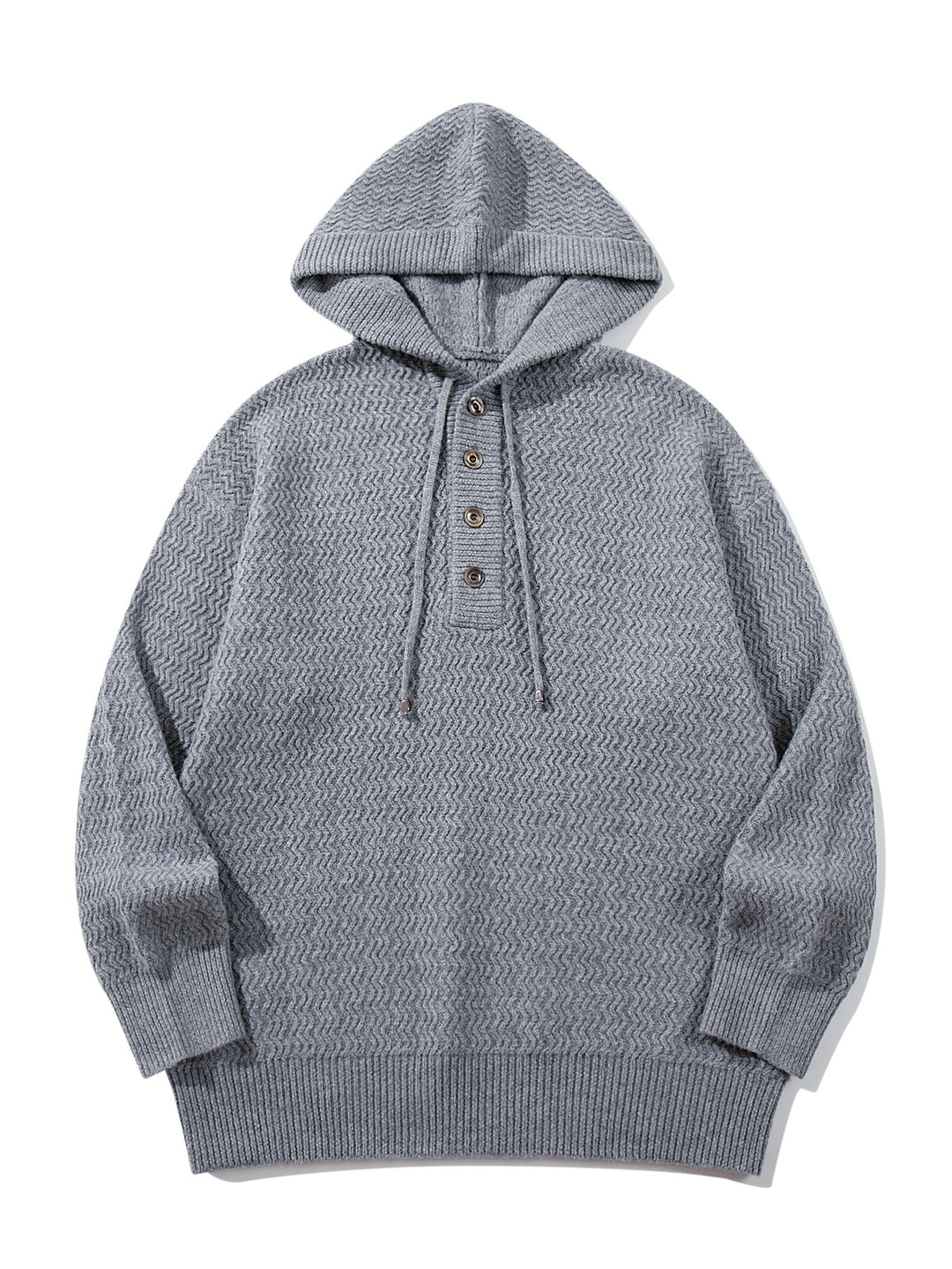 Unisex Strukturierter Kapuzen‑Strickpullover mit Henley‑Knopfleiste Drune