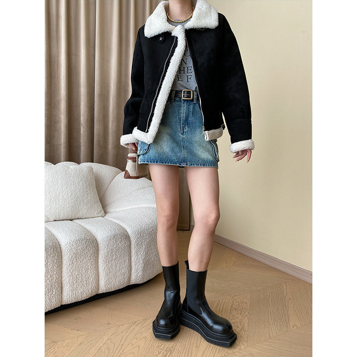 Damen modische Teddyjacke mit kontrastierenden Details Drune