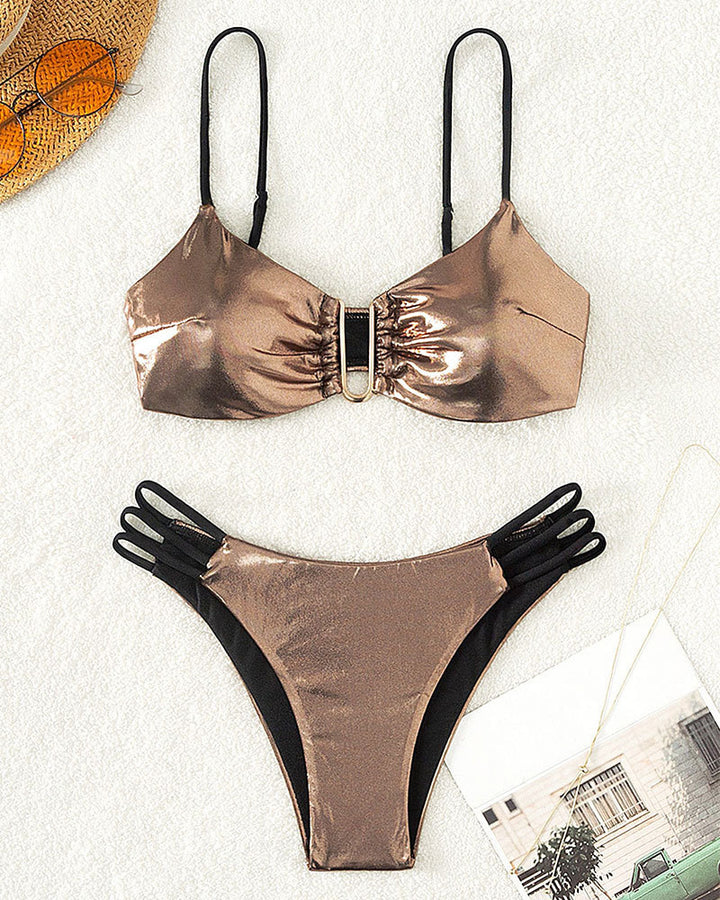 Damen Hochglänzender Bikini mit elegantem Ringdetail Drune