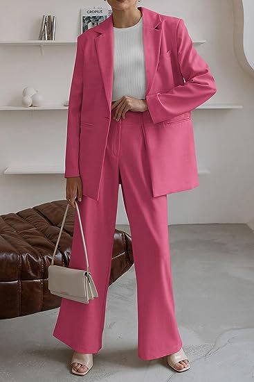 Damen nan Longblazer-Set mit kastiger Oversize-Silhouette, strukturierter Schulterpartie und hochtaillierter Palazzo-Hose Drune