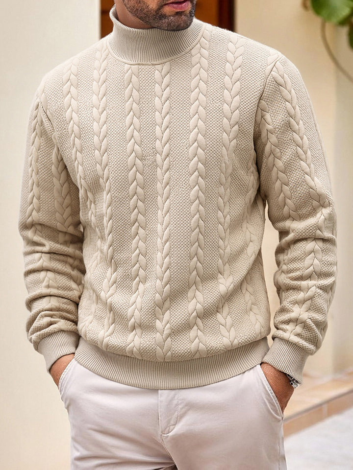 Herren grobgestrickter Zopfstrickpullover mit halbem Stehkragen und elastischen Rippbündchen Drune