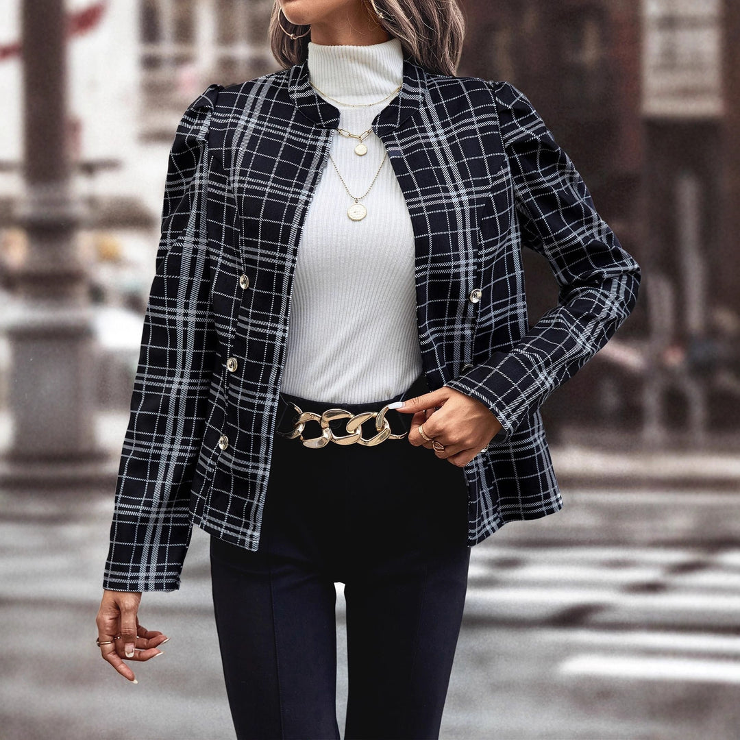 Damen Karierte Blazerjacke mit funktionalen Knopfdetails Drune