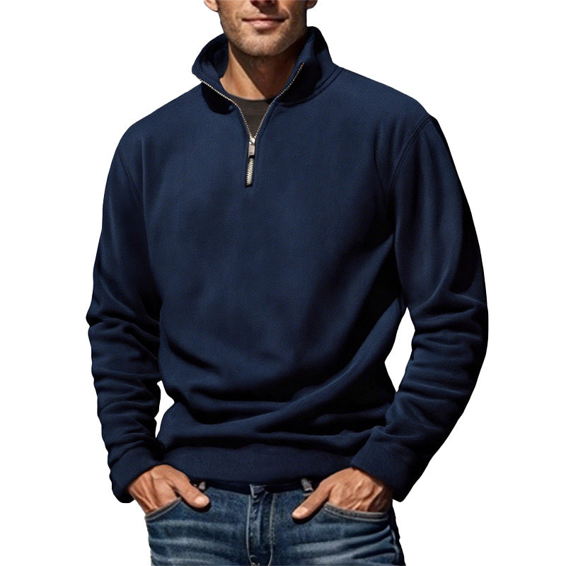 Herren nan Fleece-Halbzippullover mit Stehkragen und Rippbündchen Drune