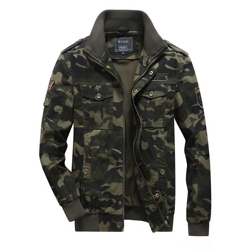 Herren Camo-Utility-Bomberjacke mit Stehkragen, Mehrfach-Taschen und Rippbündchen Drune