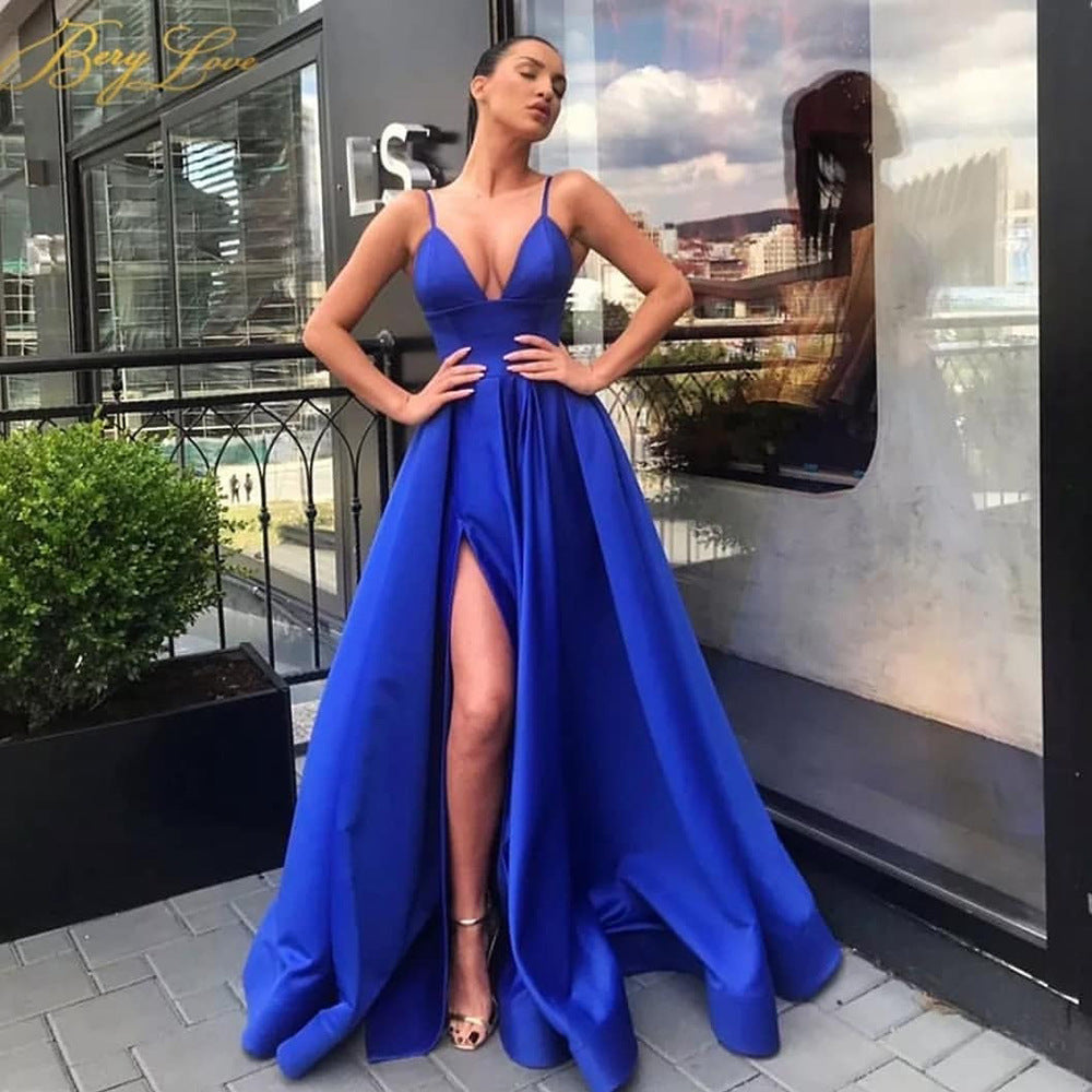 Damen Abendkleid mit aufregendem Beinschlitz und elegantem V-Ausschnitt Drune