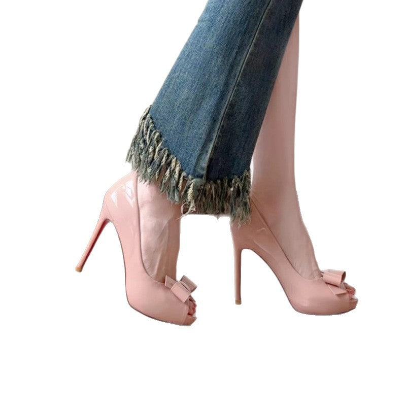 Damen offene High Heel Pumps mit eleganter Schleifenverzierung Drune
