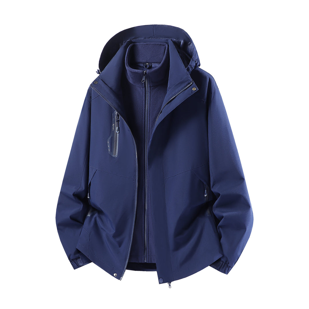 Damen wasserabweisende dreiteilige Outdoorjacke mit herausnehmbarer Fleece-Innenjacke, verstellbarer Kapuze und Reißverschlusstaschen Drune