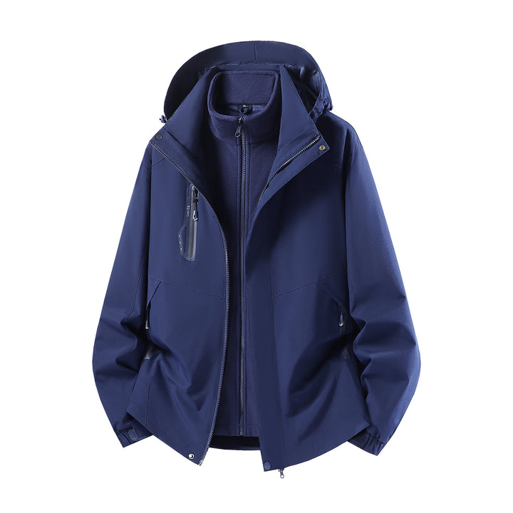 Damen wasserabweisende dreiteilige Outdoorjacke mit herausnehmbarer Fleece-Innenjacke, verstellbarer Kapuze und Reißverschlusstaschen Drune