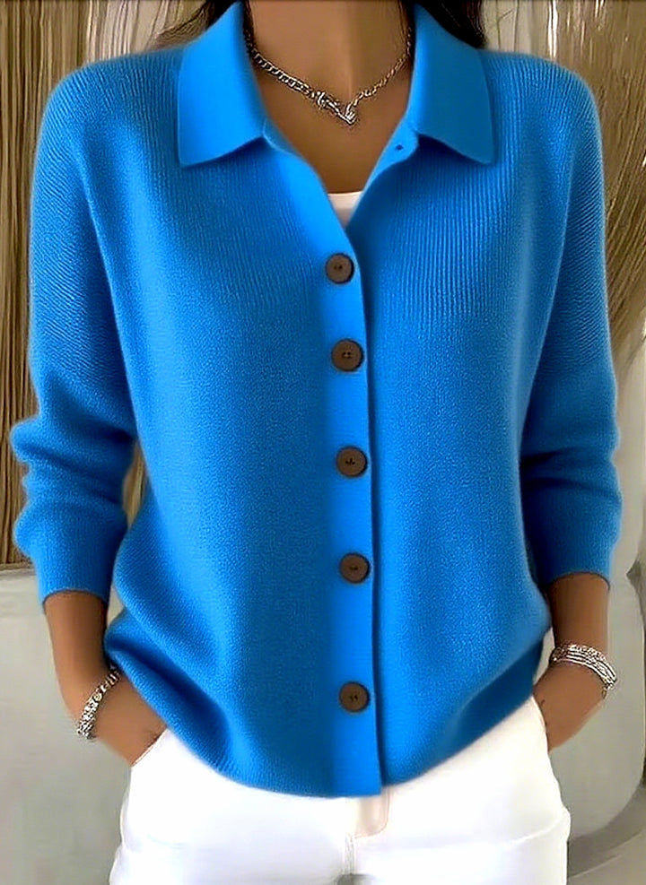 Damen nan Feinstrickjacke mit Hemdkragen und durchgehender Knopfleiste Drune