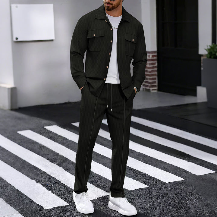 Herren Waffelstruktur Hemdjacke und Relaxhose Set Drune
