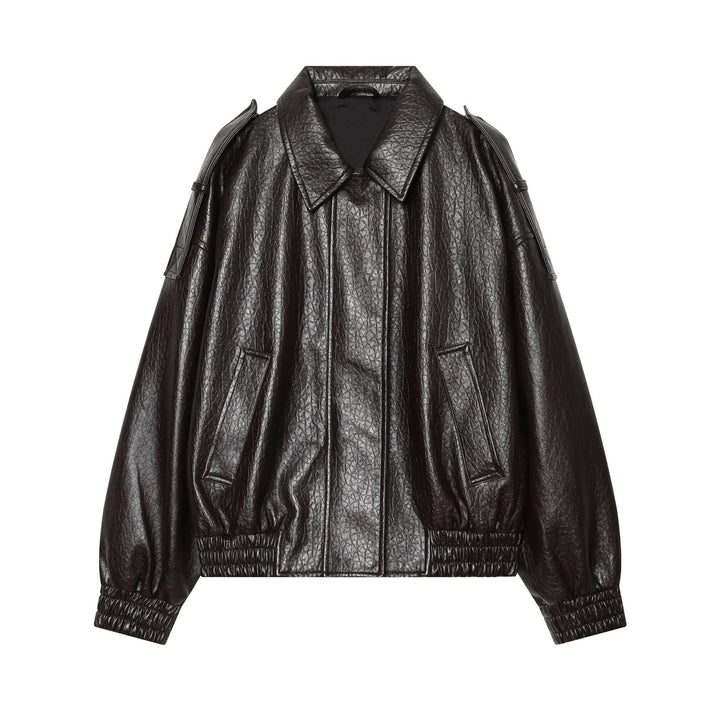 Damen Kurzes glänzendes Biker-Blouson aus veganer Lederoptik mit Ballonärmeln Drune