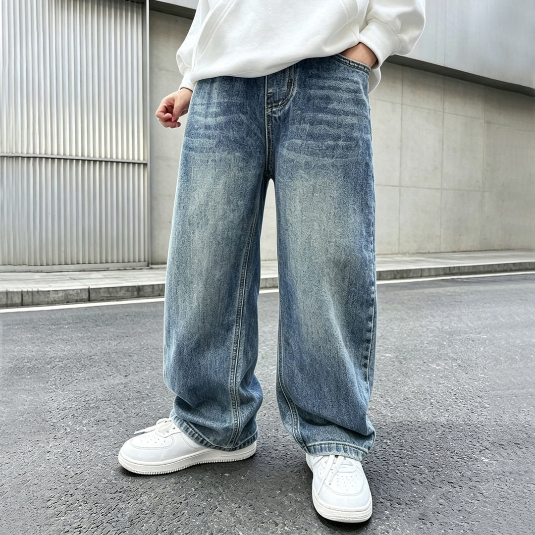 Damen weite Jeanshose mit elastischem Bund und modischem Schnitt Drune