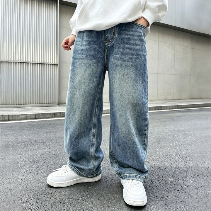 Damen weite Jeanshose mit elastischem Bund und modischem Schnitt Drune