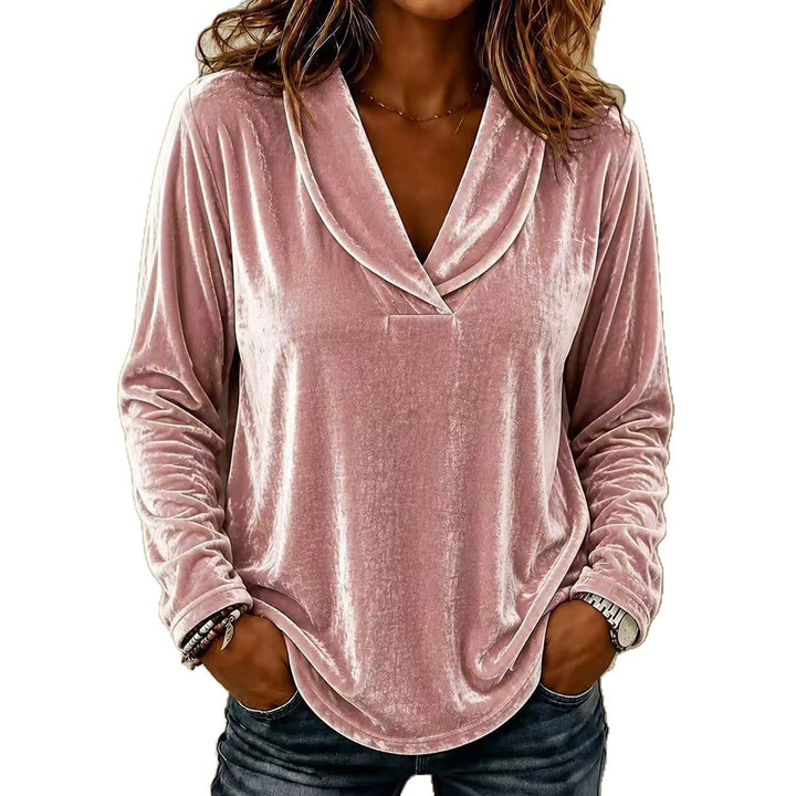 Damen Samt-Longsleeve mit tiefem V-Ausschnitt und lässigem Saum Drune