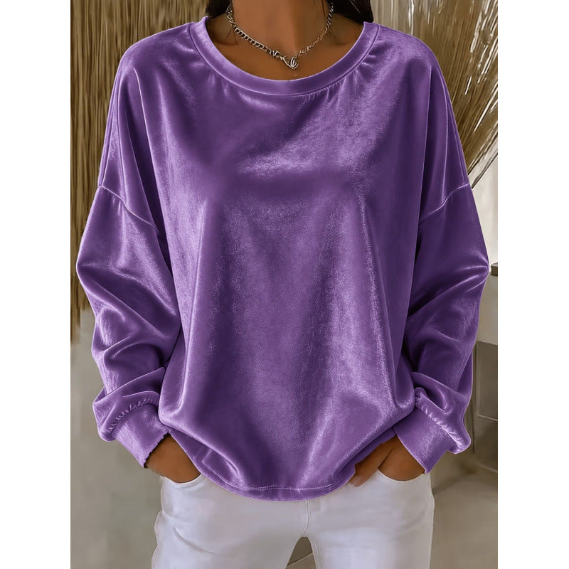 Damen Samt-Oversize-Sweatshirt mit Rundhalsausschnitt und eingesetzter Schulter Drune