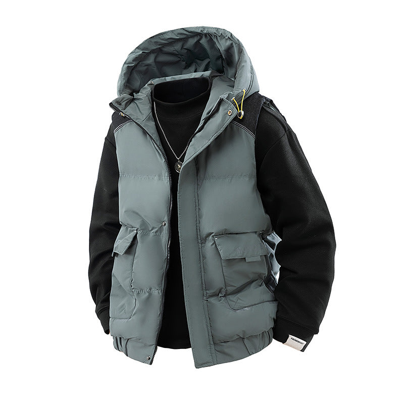 Herren Gesteppte Outdoor-Weste mit Kapuze, Cargo-Taschen und verstellbarem Saum Drune