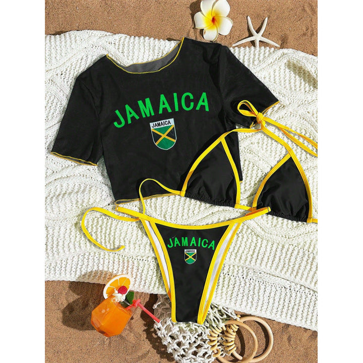 Damen Crop-Top Bikini-Set mit sportlichem Schnitt und Brasil-Print Drune