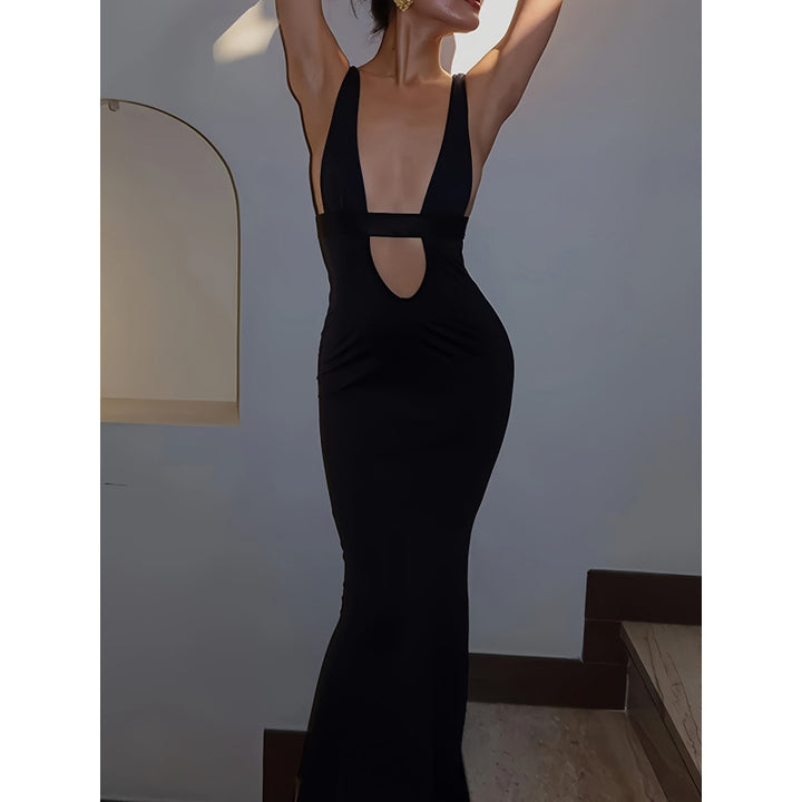Damen Maxikleid mit tiefem V-Ausschnitt und eleganter Taillierung Drune