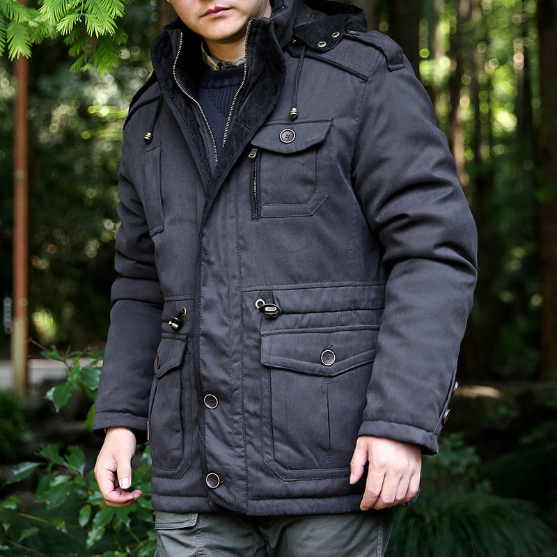 Herren nan gewatteter Fieldparka mit Kapuze, Schulterklappen und multifunktionalen Taschen Drune