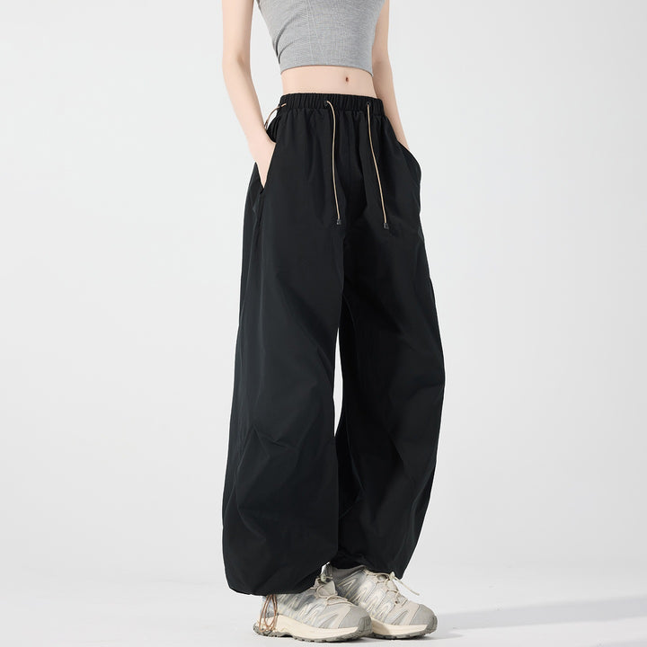 Damen Weite Nylon-Baggyhose mit elastischem Tunnelzugbund & Utility‑Taschen Drune