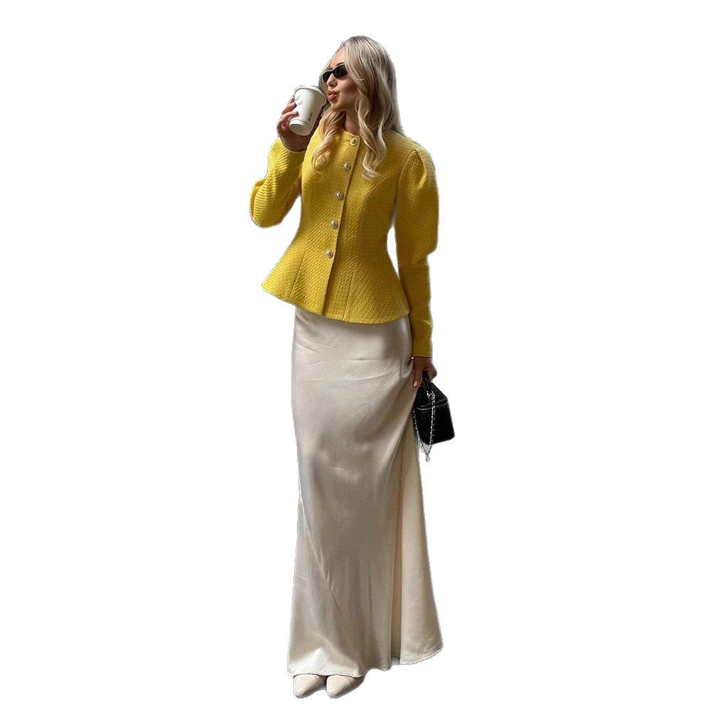 Damen Taillierter Bouclé-Peplum-Blazer mit Zierknöpfen Drune