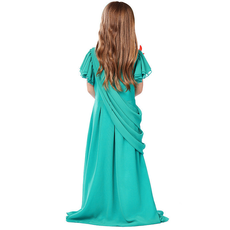 Mädchen Kostüm als Freiheitsstatue mit elegantem Kleid und Accessoires Drune
