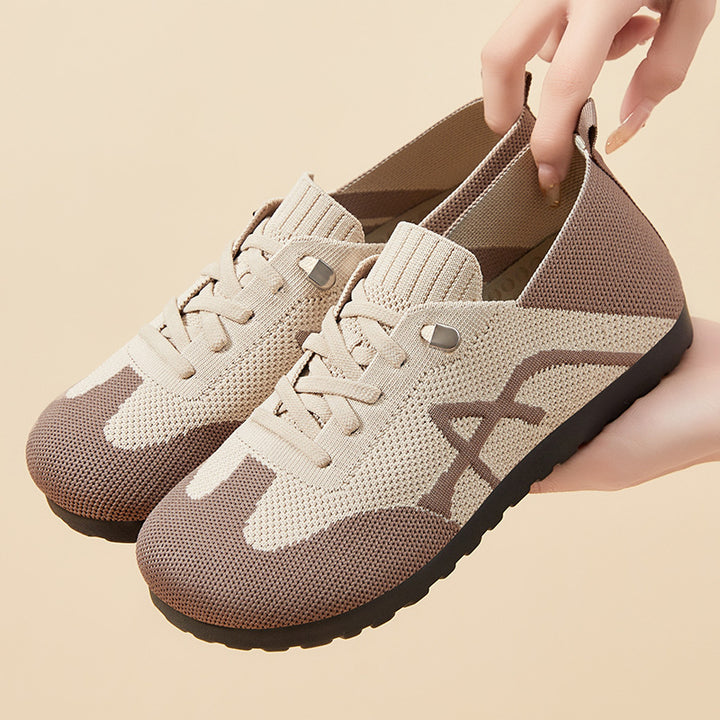 Damen nan komfortabler gestrickter Slip-On Sneaker mit elastischem Schaft, dekorativer Schnürung und flexibler rutschfester Laufsohle Drune