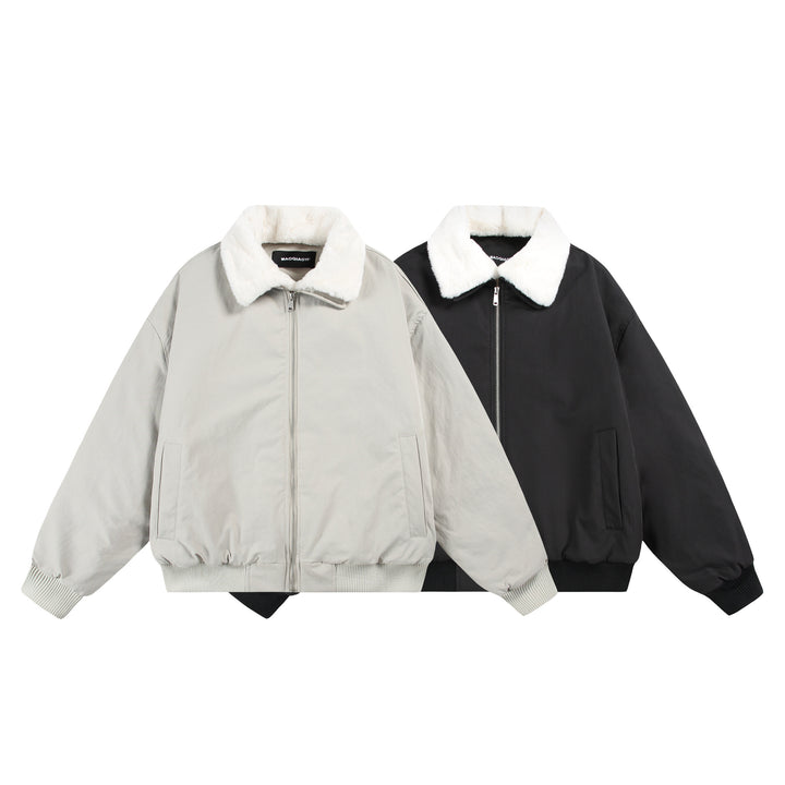 Herren Boxy Bomberjacke mit Teddykragen und geripptem Saum Drune