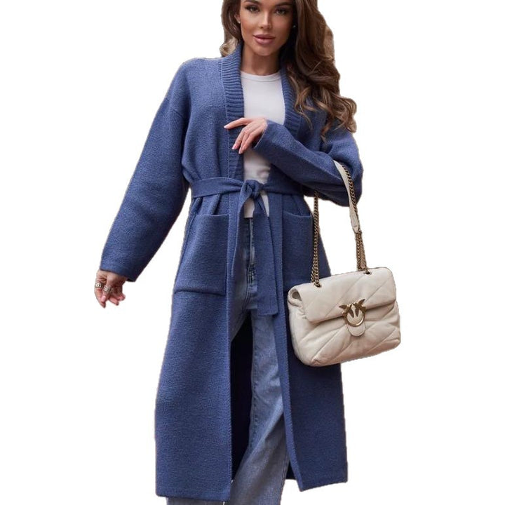 Damen Strickmantel mit Gürtel und praktischen Taschen Drune